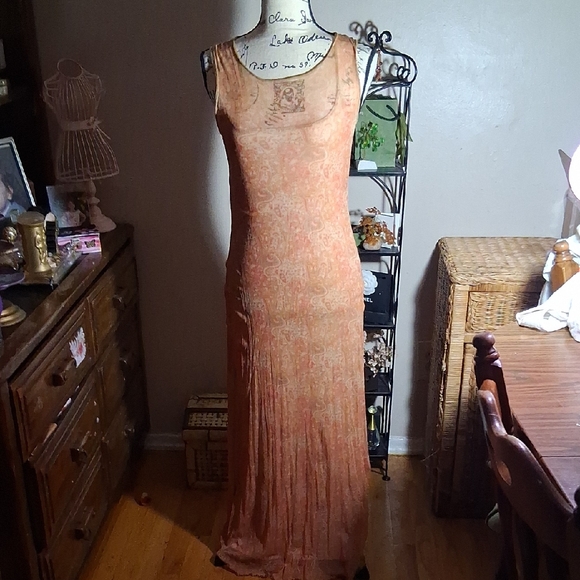 La Belle Dresses & Skirts - La Belle Orange Sheer Y2K Sleeveless Boho Dress Size M